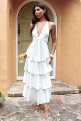 Auguste Tiered Frill Strappy Back Dress Ivory