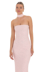 Scarf Mesh Knit Maxi Dress in Pink
