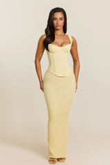 The Cinched Lace Corset Maxi Set In Yellow