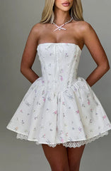Evie Mini Dress - White Multi Floral Print