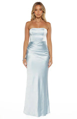 Wren Blue Satin Strapless Maxi Dress