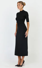 Alanna Midi Skirt - High Waisted Back Split Pencil Skirt In Black