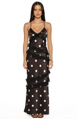 Inara Black Polka Dot Ruffle Maxi Dress