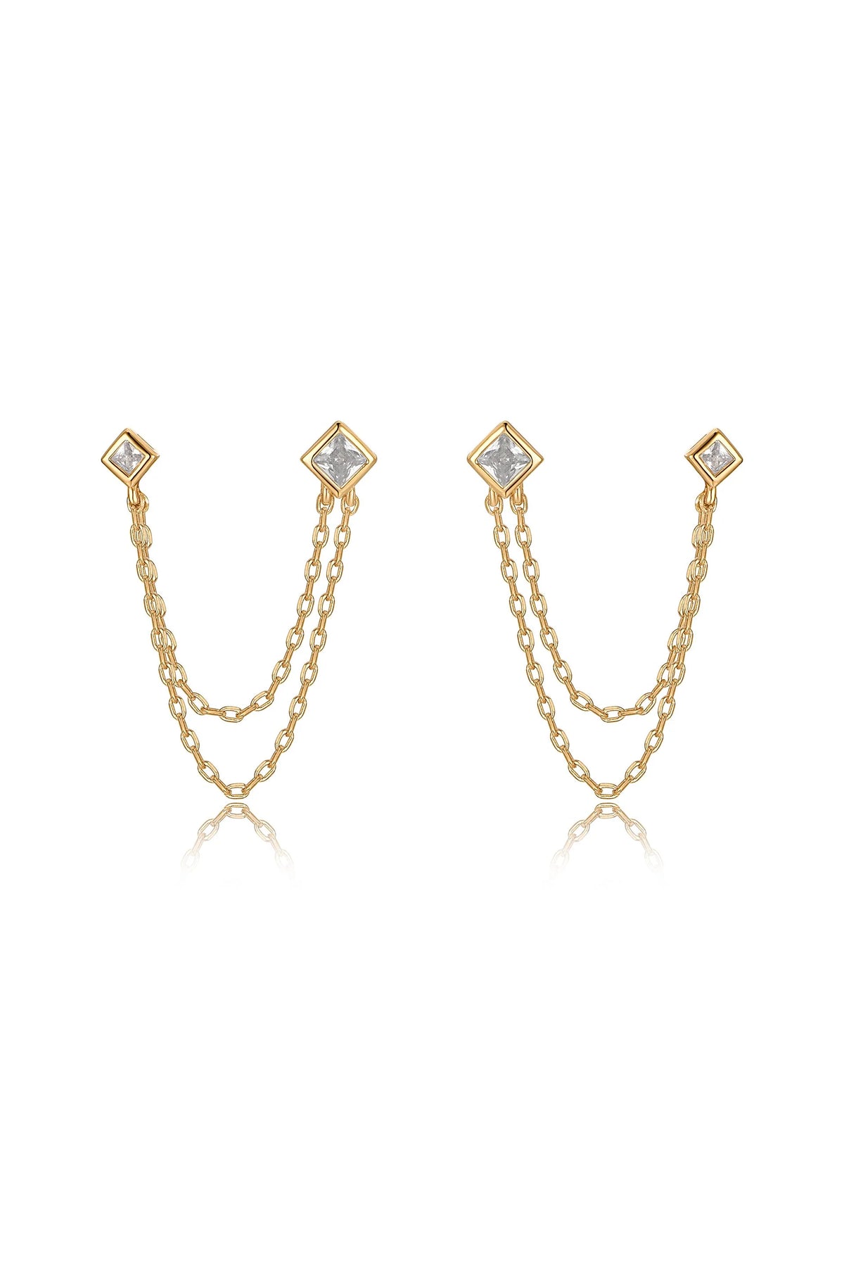 Double Piercing Diamond Shape Earrings