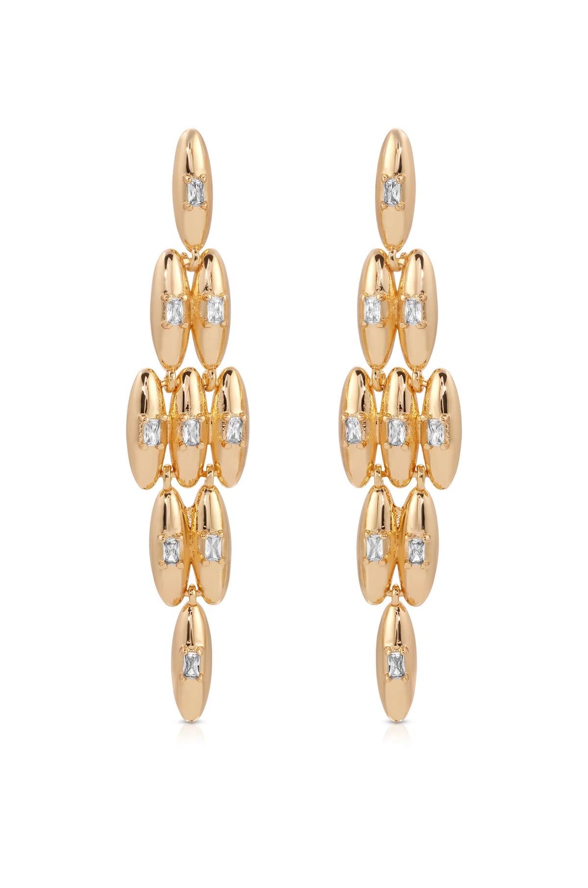 Oval Dome Baguette Dangle Earrings