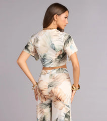 Getaway Mode Tropical Print Tie-Front Top