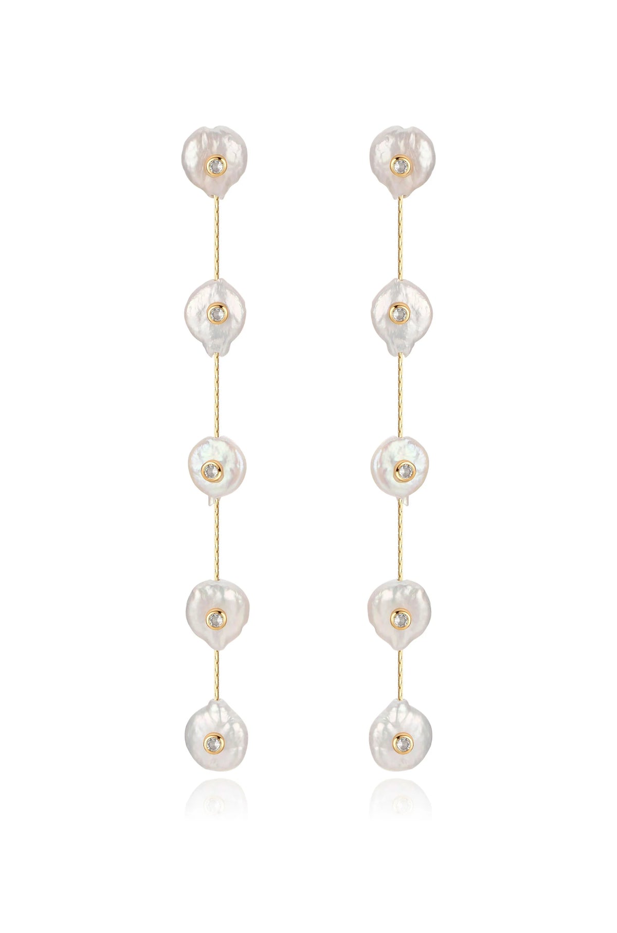 Falling Pearl and Crystal Dotted Drop Earrings