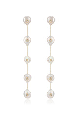 Falling Pearl and Crystal Dotted Drop Earrings