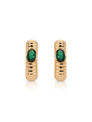 Ribbed Emerald Large Hoops