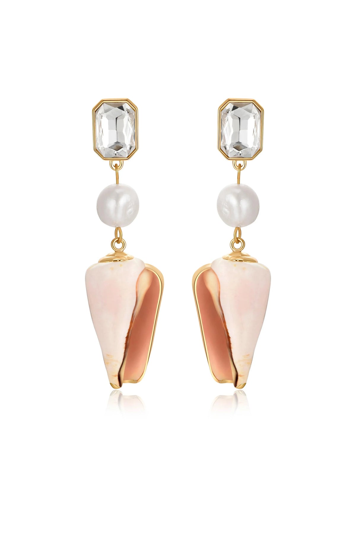 Golden Rimmed Shell Dangle Earrings