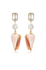 Golden Rimmed Shell Dangle Earrings