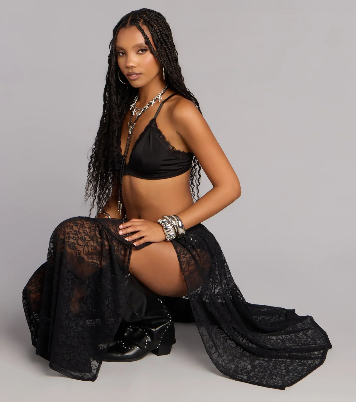 Soft Edge Sheer Lace Maxi Skirt