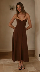Janessa Strapless Midi Dress - Chocolate