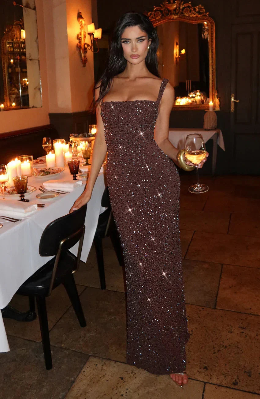 Calanthe Maxi Dress - Plum Brown Sparkle