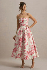 Annalise | Pink Porcelain Print Bandeau Skater Midi Dress