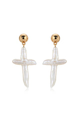 Organic Freshwater Pearl Cross Earrings