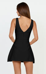 Boat Neck Fit And Flare Dress In Black