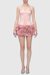 Cindia Floral Lace Up Corset Two Piece Set - Pink