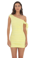 Off Shoulder Ruched Bodycon Dress In Yellow