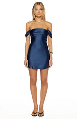 Zoella Tall Fit Navy Off The Shoulder Mini Dress