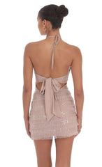 Sequin Ruffle Halter Bodycon Dress In Mauve