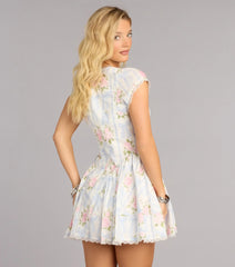 Charming Babe Bow And Floral Print Skater Dress
