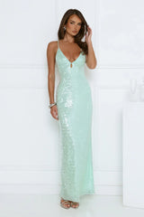 Starlit Shores Sequin Maxi Dress Seafoam