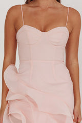 Charmayne Asymmetric Ruffle Trim Maxi Dress Pink
