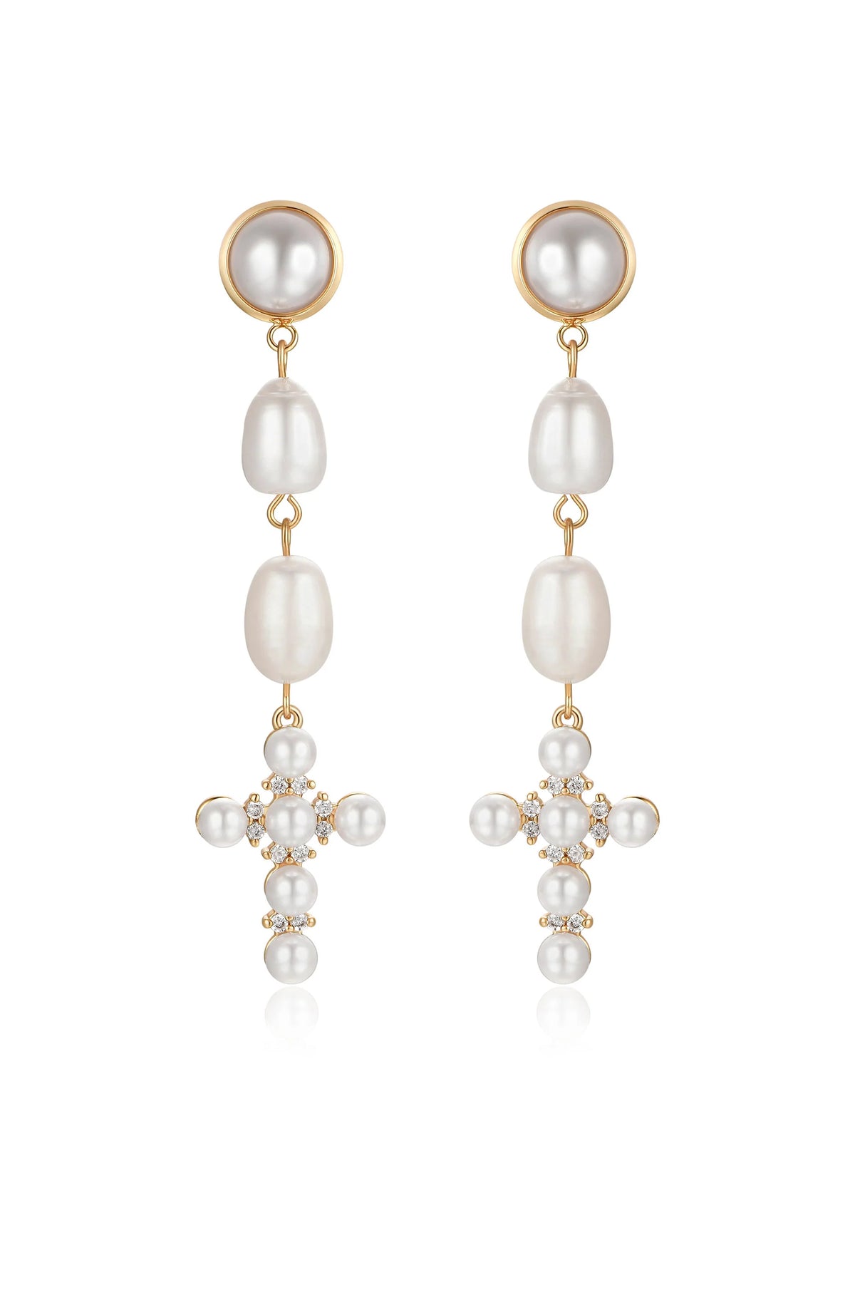Pearl Cross Drop Earrings