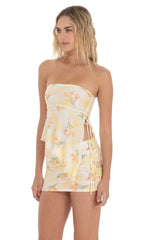 Tulip Mesh Strapless Two Piece Set In White And Yellow