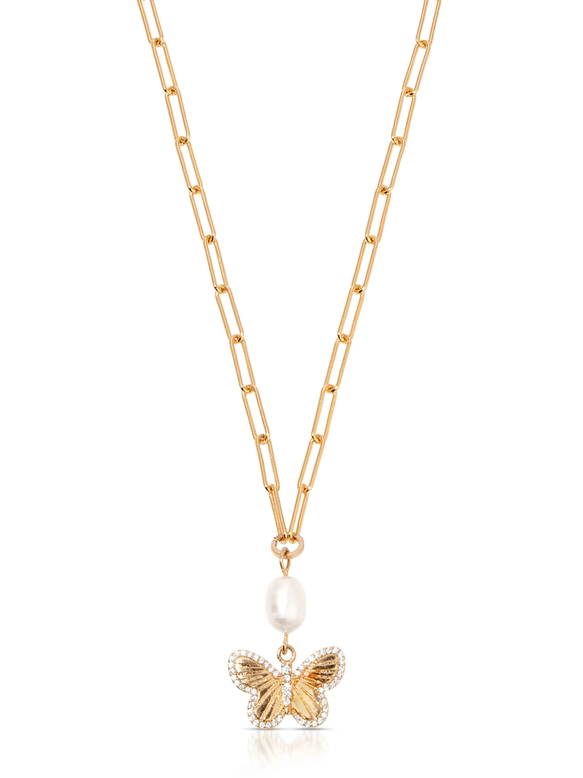 Butterfly Pearl Chain Necklace